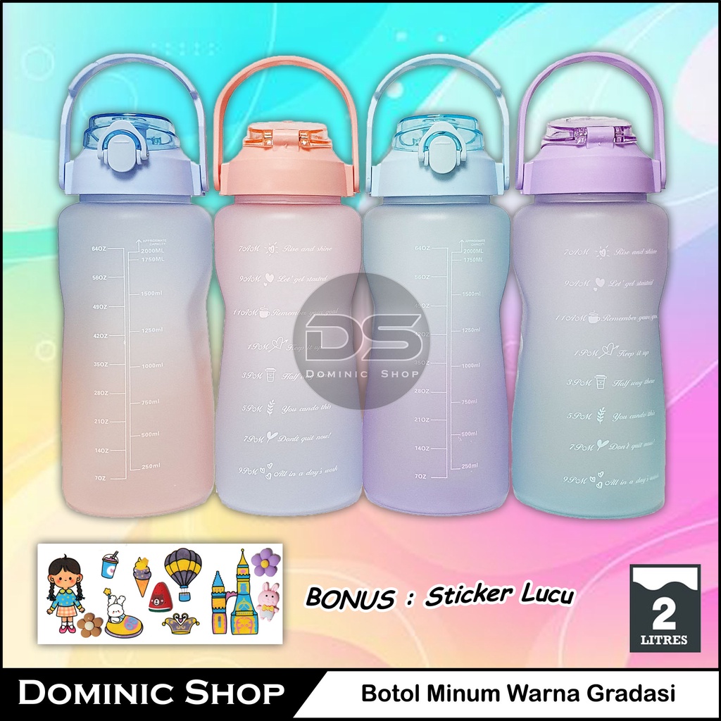 Botol Minum Warna Warni Gradasi 2 Liter / Botol Minum Viral / Botol Minum Motivasi / Tempat Minum