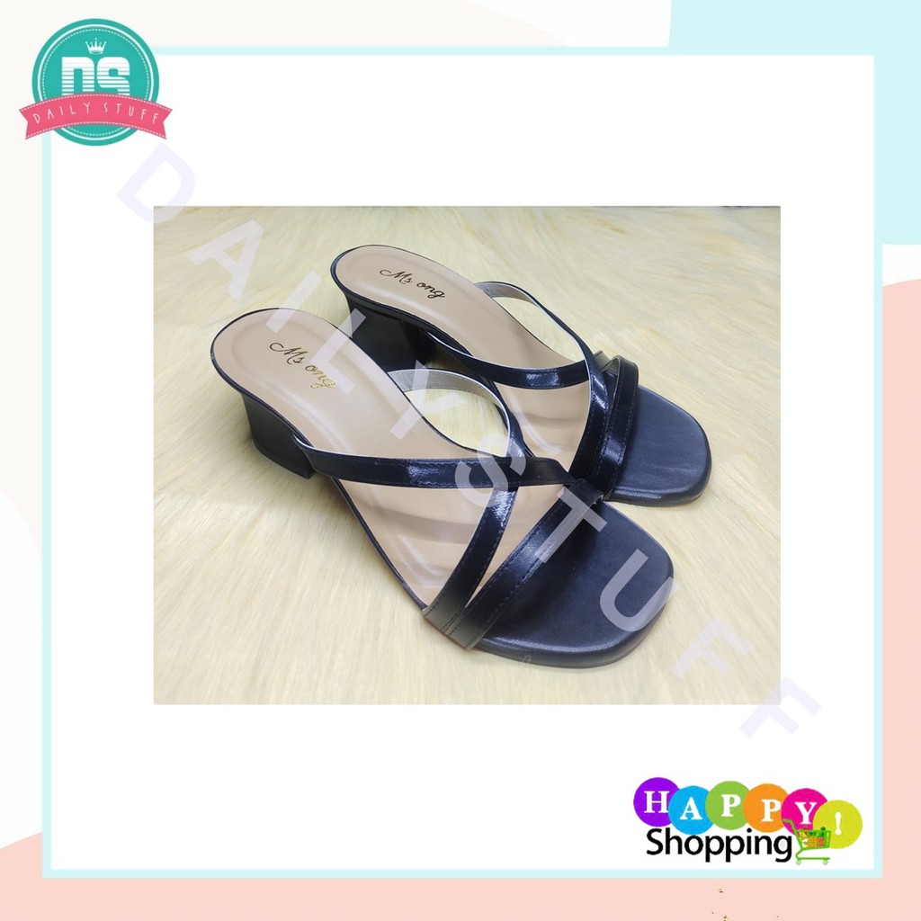 Ms Sandal High Heels Hak Tahu Tali Silang Strappy Chunky Wanita Impor Murah Msh 06