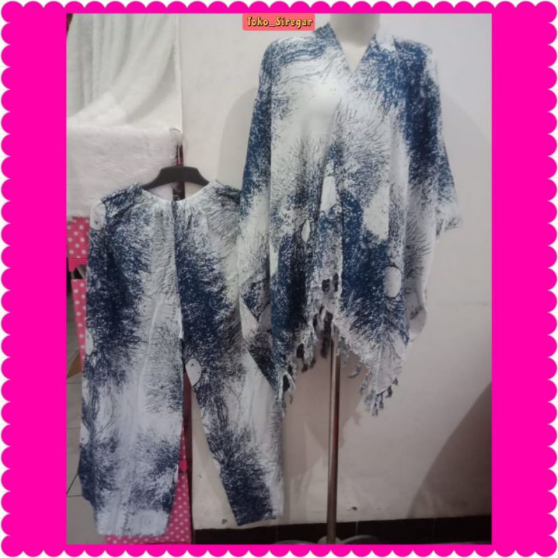 ONE SET CARDI CARDIGAN TEDYE SETELAN WANITA MOTIF AKAR LILIT SHIBORI BALI BAHAN RAYON JUMBO LD 130