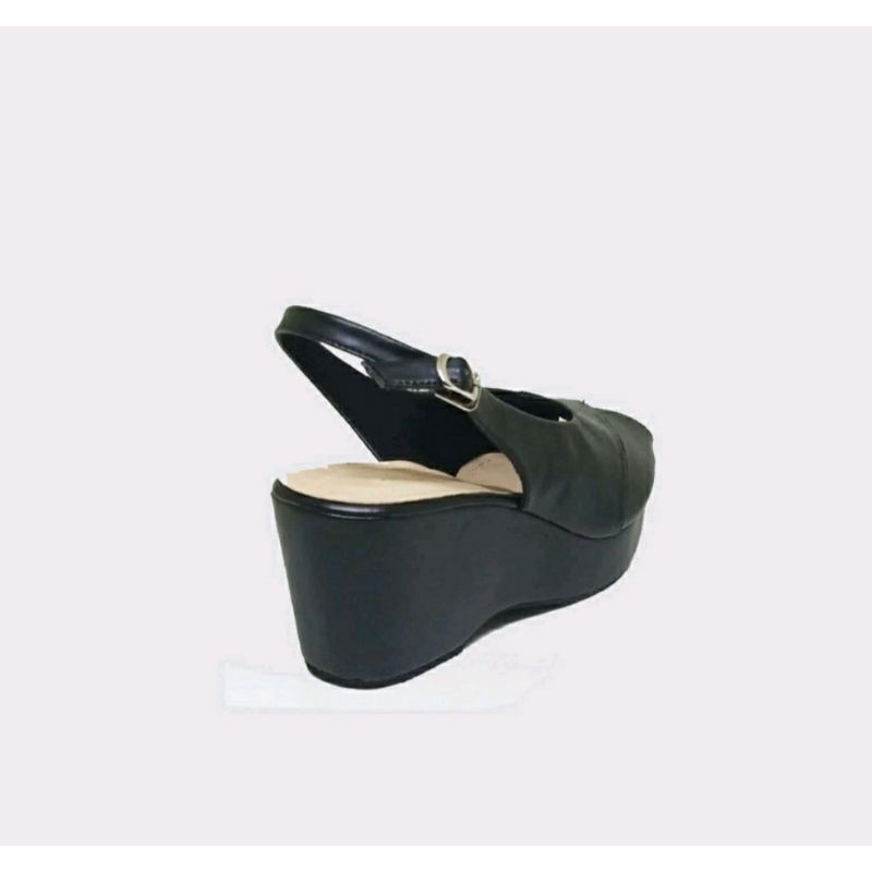 Sepatu Wedges Tali Wanita Dewasa Big Size 41-45 Slop Hak Tinggi Jumbo Ukuran Besar Hitam,41