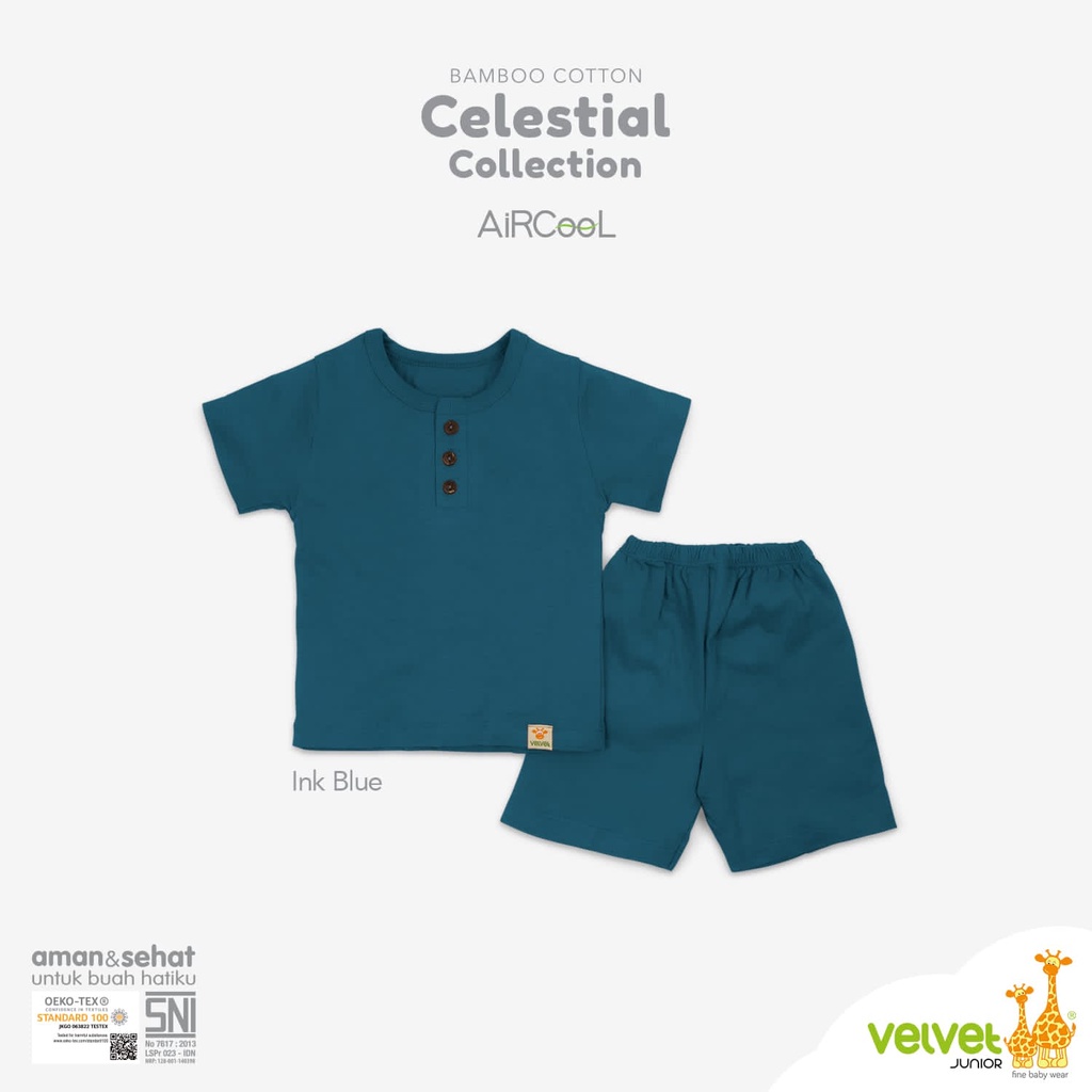 VELVET JUNIOR Celestial Bamboo Cotton Stelan Kancing Dada Pendek L XL 2 3 4 5