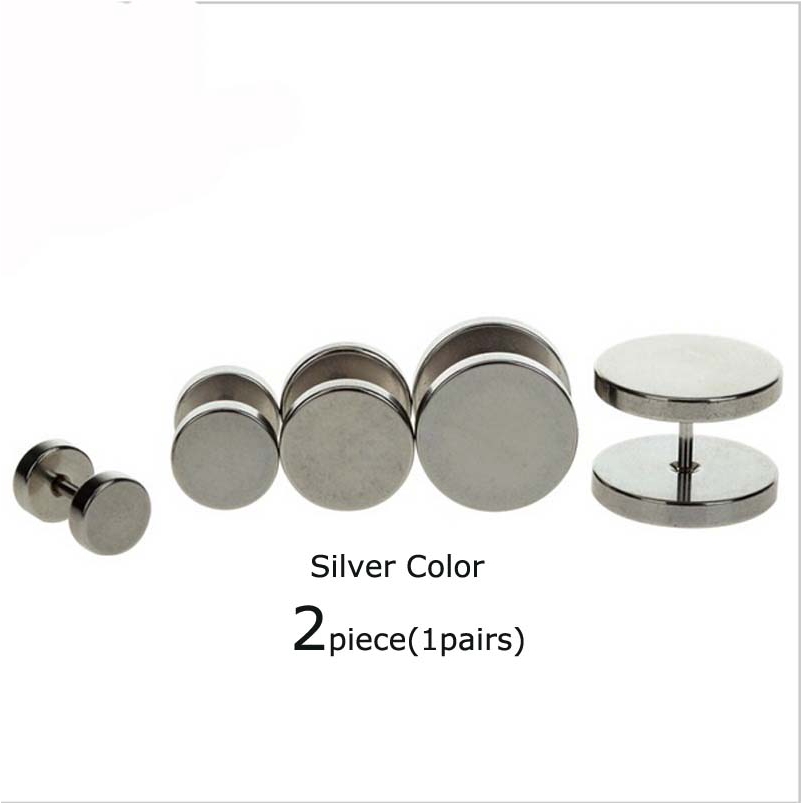 2Piece Stainless Steel Earrings Stud Fake Plugs Lobe Pierceing 6-14mm Black Gold Silver Multicolor