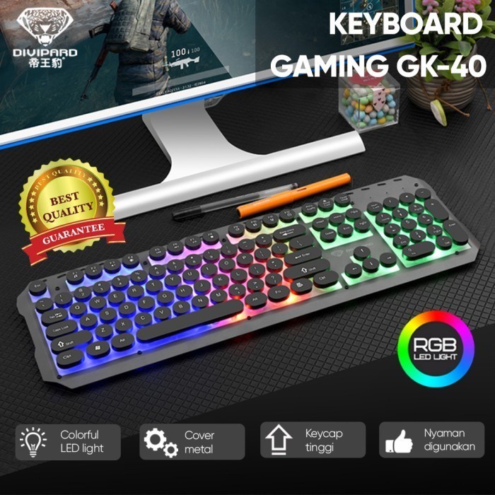 Divipard Keyboard Gaming GK-40 Kabel USB 2.0 Plus LED Metal Cover