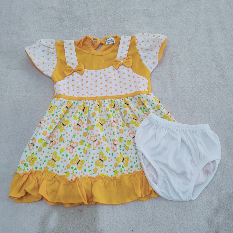 Dress Newborn 3 4 5 6 7 8 9 Bulan -1Tahun gaun baby motif Free celana Dalam