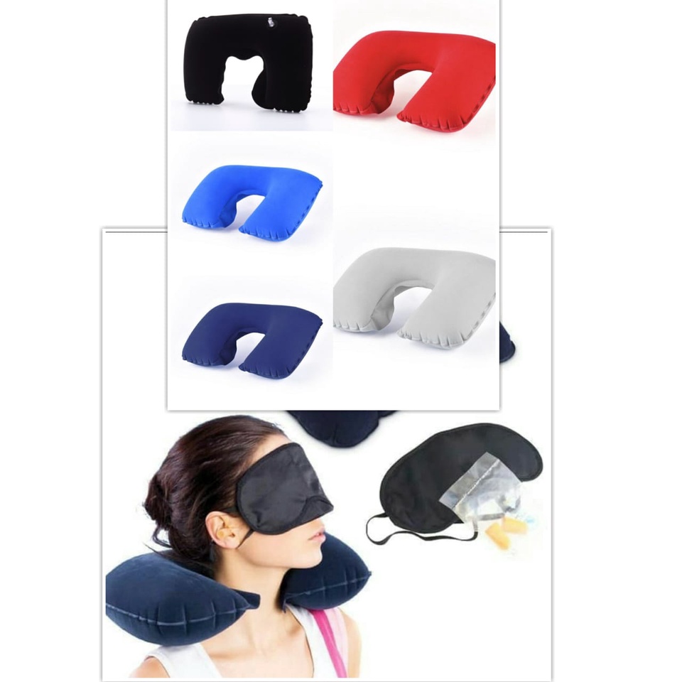 Travel Inflatable Travel Pillow Bantal Leher Set Tutup Mata Bantal Mobil Travel