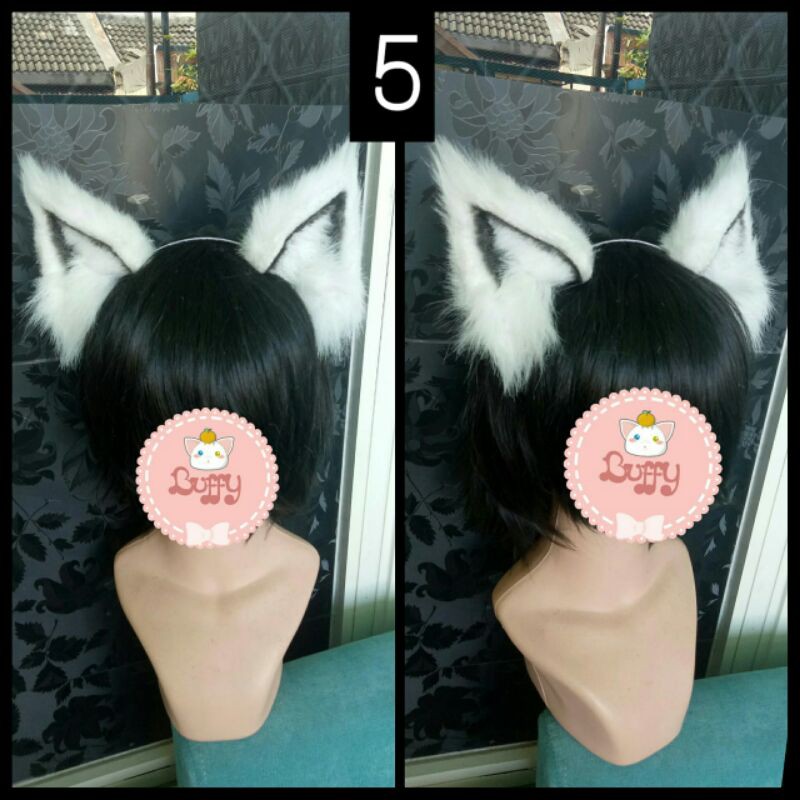 Bando kucing cat ear realistic nekomimi white daily cosplay halloween maid fashion furry kawaii