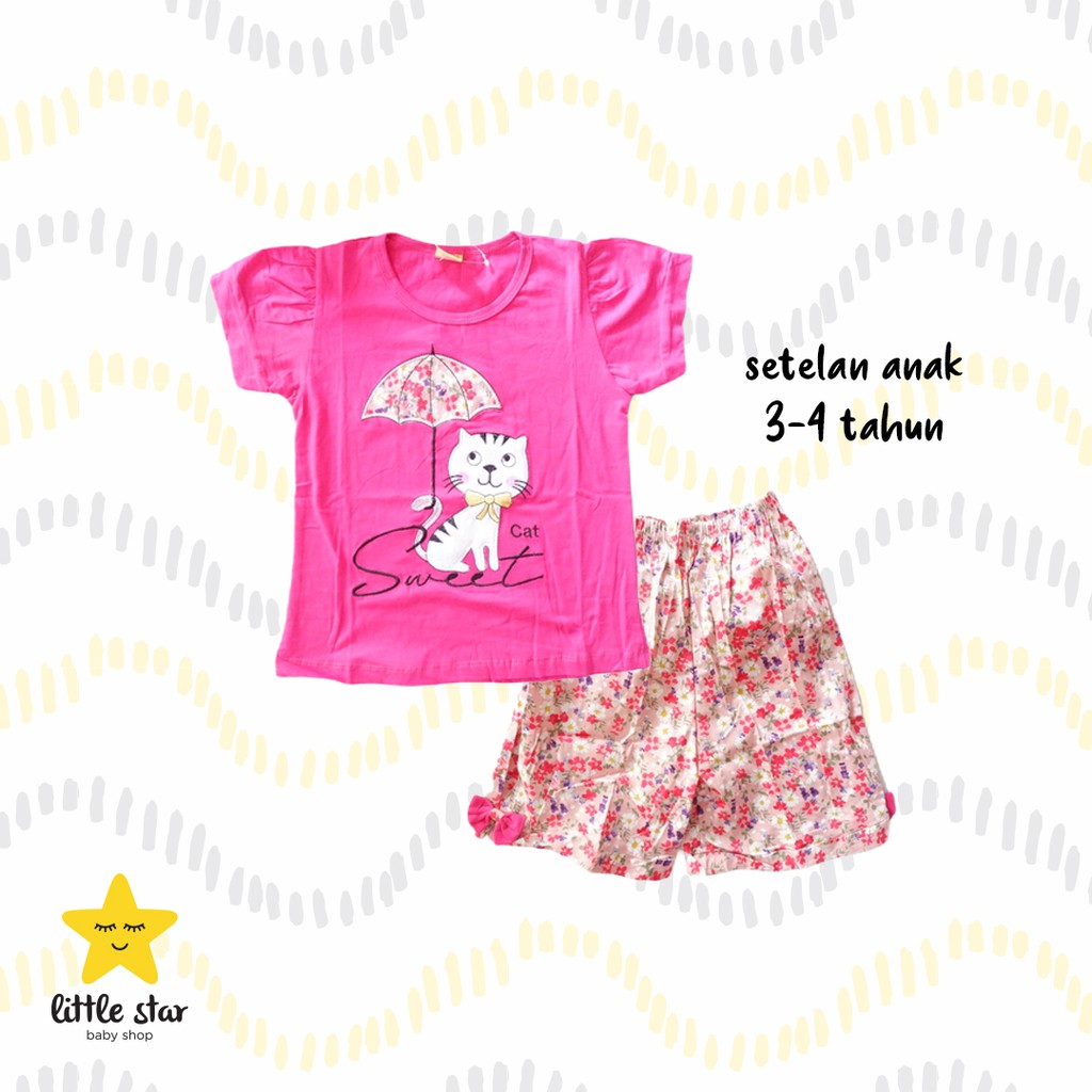 Yurico Kids Setelan Kaos Atasan Celana Pende Anak Cewek Perempuan Girl