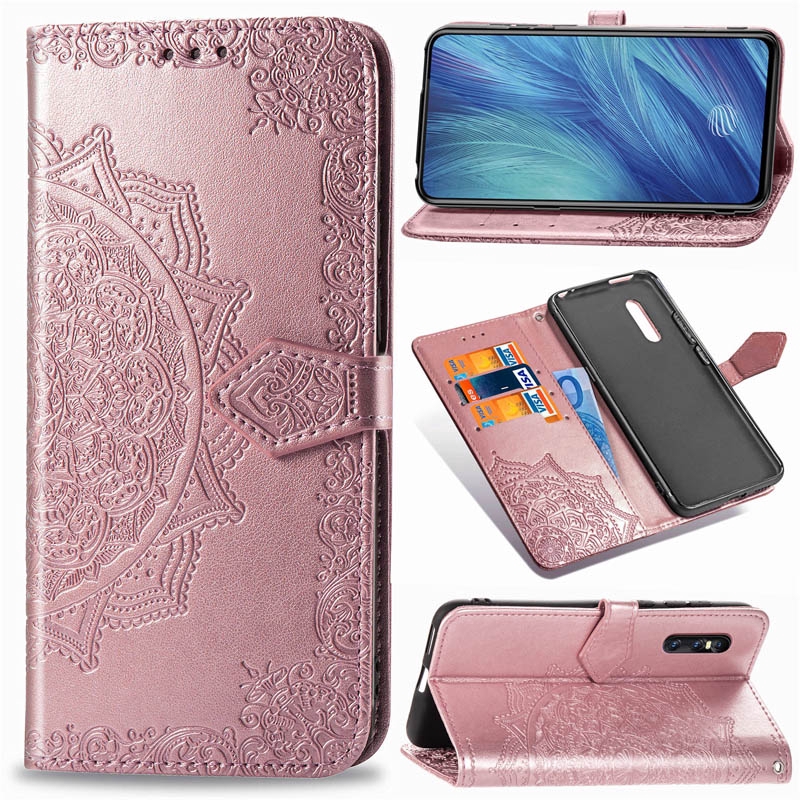 Casing Flip Kulit Imitasi Motif Mandala Emboss Dompet 