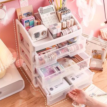 Rak Kosmetik 3 Laci Susun Drawer Multifungsi untuk Kosmetik Laci Alat Tulis Desktop Serbaguna