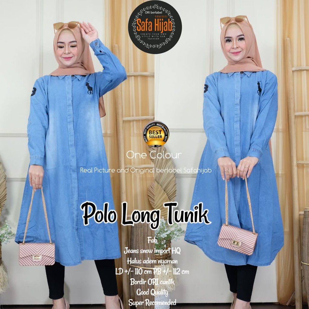 REALPICT Tunik Jeans Snow Import HQ Halus Adem Nyaman POLO LONG TUNIK Original
