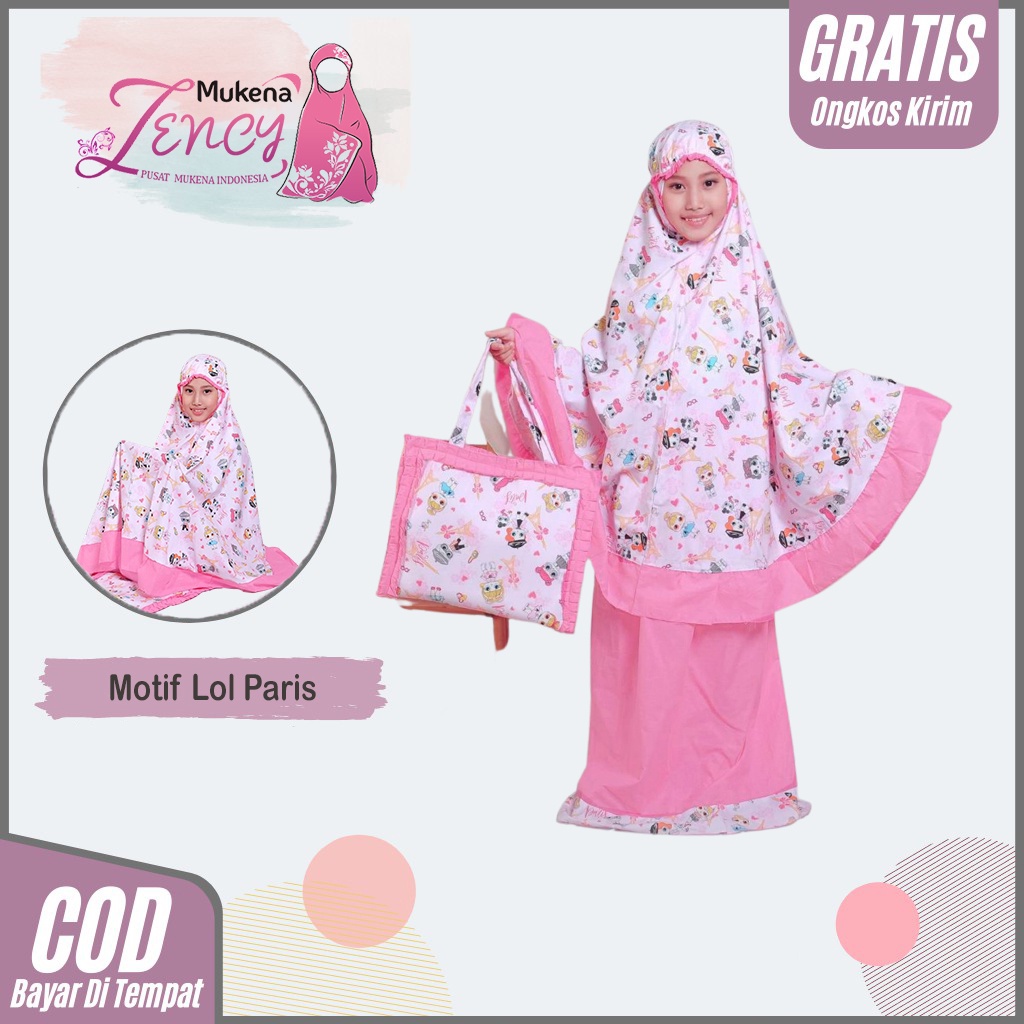 Mukena Anak Karakter Frozen Hello Kity Unicorn Lol Paris Mukenah Perempuan Bahan Katun Adem