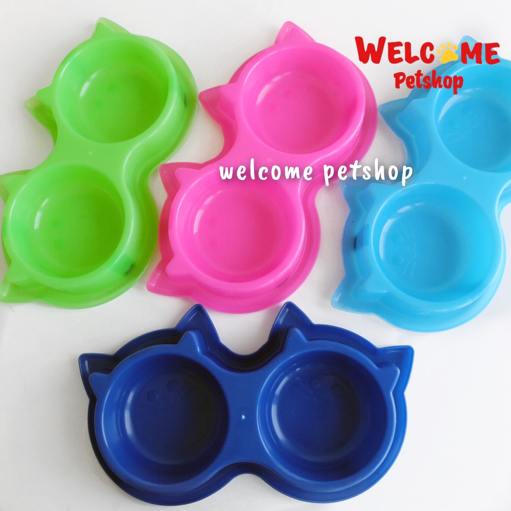 TEMPAT MAKAN MINUM KUCING ANJING KELINCI ANTI SLIP / ANTI SEMUT - PLATE DOUBLE KEPALA KUCING