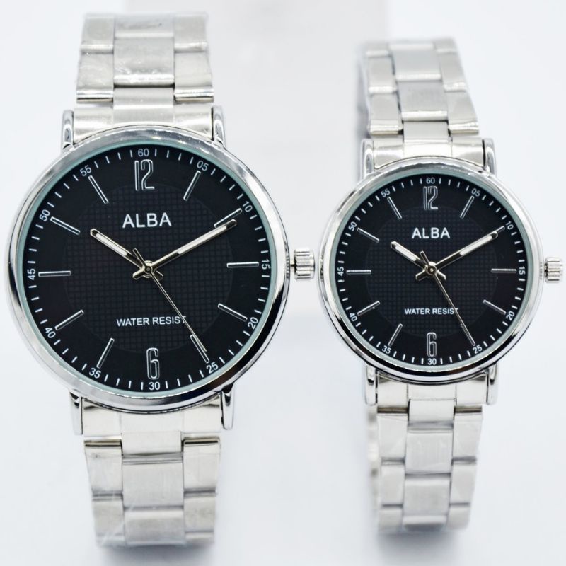 JAM TANGAN RANTAI COUPLE ALBA LA 3099 TAHAN AIR FREE BOX DAN BTRE CADANGAN_JAM TANGAN COUPLE MURAH RANTAINSTAINLISS BISA COD