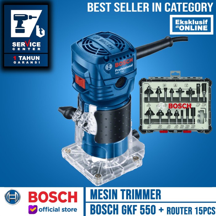 Bosch Mesin Router Profil Kayu GKF 550 Wood Trimmer Mata Router 15Pc