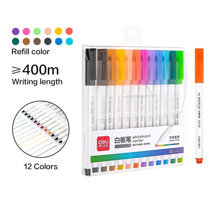 

SPIDOL MARKER GAMBAR WHITEBOARD MARKER PAPAN TULIS 12 WARNA BISA HAPUS S-506