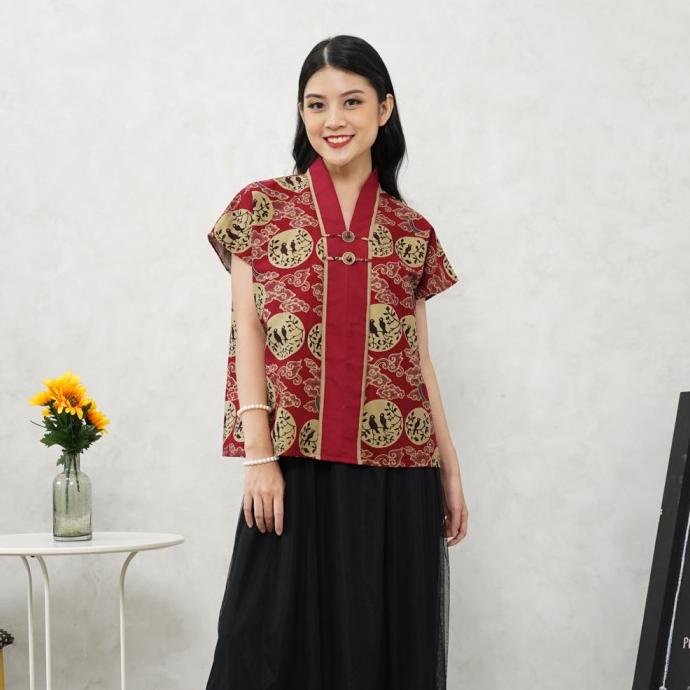 NONA RARA-Dhini SITS T1317,Atasan kerja kemeja batik wanita modern
