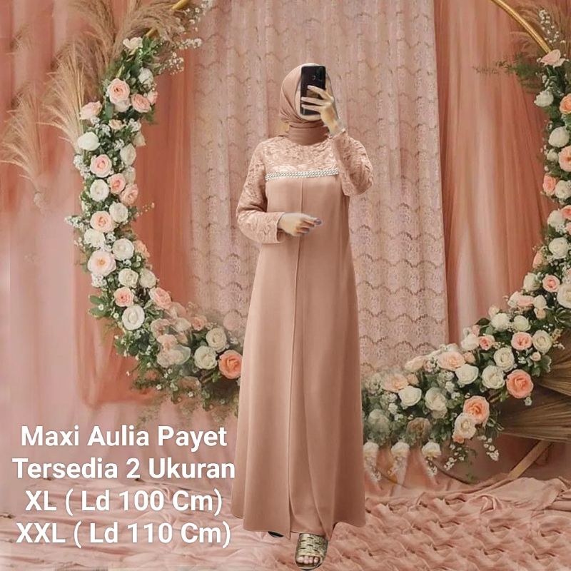 COD✔️PROMO PRODUK TERBARU✅MAXI AULIA PAYET/ MATT MOSCREPE MIX BROKAT/2 UKURAN XL-XXL/BUSANA GAMIS WANITA/PAKAIAN MUSLIM WANITA/GOOD QUALITY