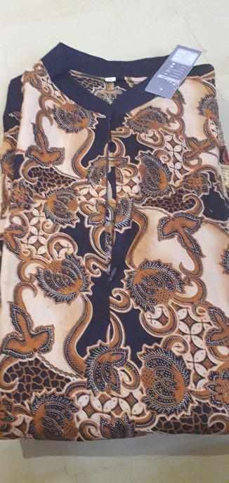 Trolistore Grosir Batik Tunik Wanita Busana Muslim Lengan Panjang Busui Coklat Motif Sodasi