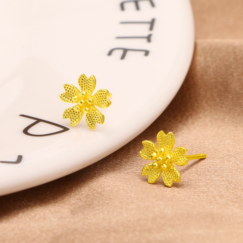 Anting Stud Desain Bunga Lima Daun Lapis Emas Asli Kadar 375 Gaya Pop Korea Untuk Wanita