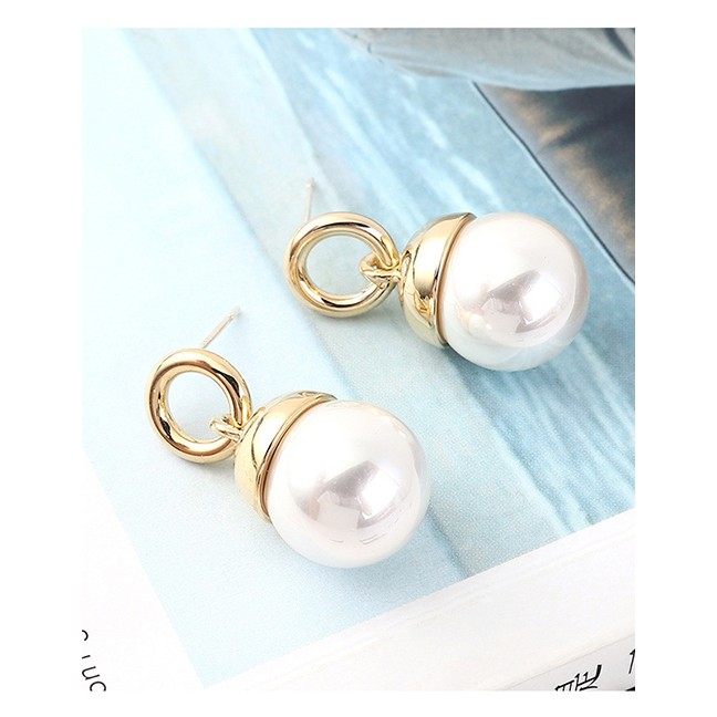 LRC Anting Tusuk Fashion 14k Gold Plated Gold Ring Small Pearl S925 Silver Needle Earrings Y62773