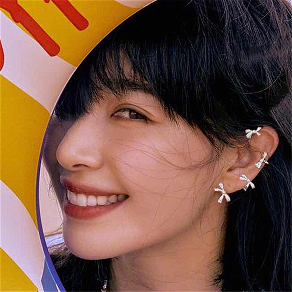 aaoottuuoo5.id Cod   1 Pcs Korean Super Flash Full Rhinestone Bow Without Pierced Ear Clip Jewelry for Party Wedding