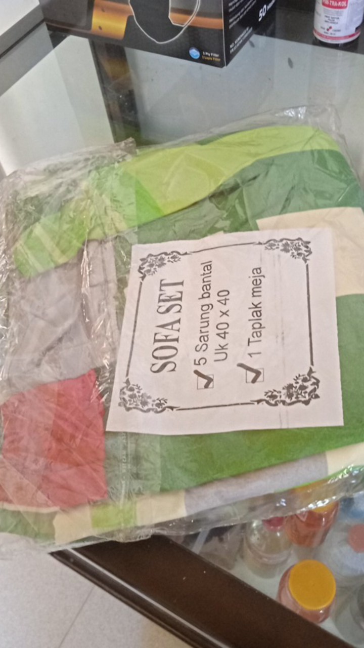 Terlaris!!! Grosir Sofa Set / Set Tamu / Sarung Bantal Sofa 40x40 Taplak Meja Motif Dan Bunga