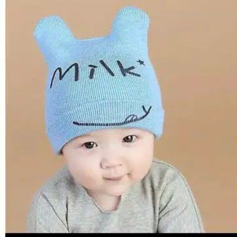 Topi Kupluk Bayi Rajut Milk Anak