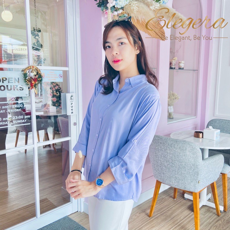 Kemeja Wanita Casual Katun Rayon Polos Cewek Lengan Panjang Scoder-Lilac