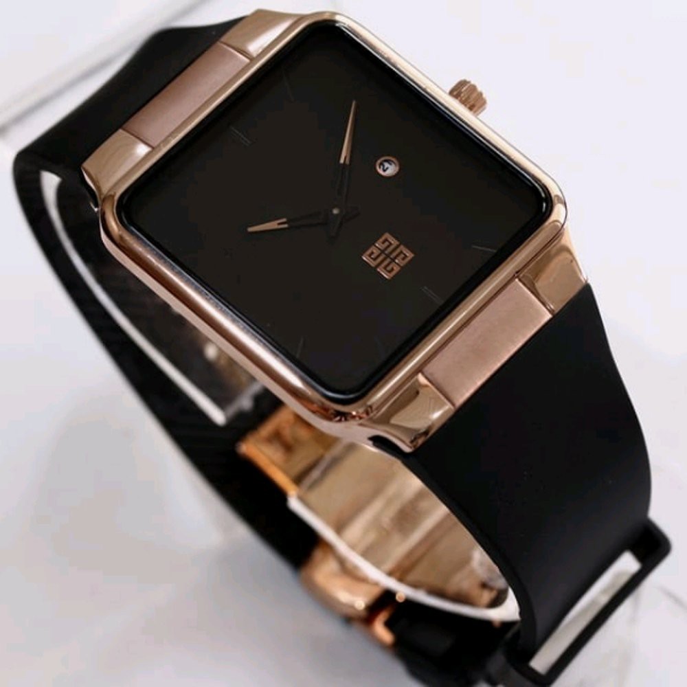Jam Tangan Pria Gxxenchy News Square 35mm black rosegold Premium