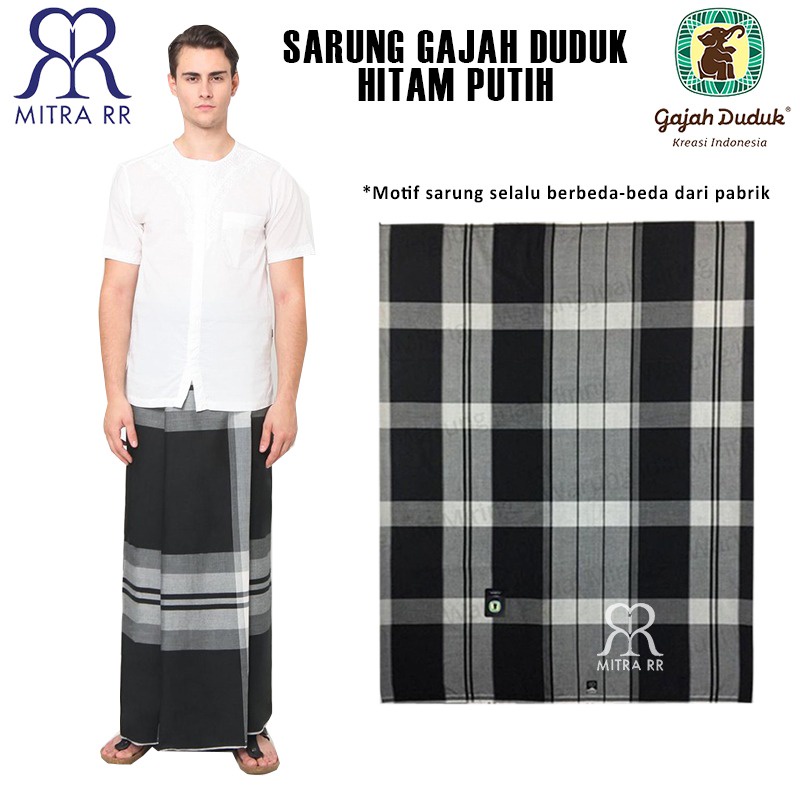 Sarung Gajah Duduk Hitam Putih Sarung Tenun Dewasa Black White Satuan / Grosir