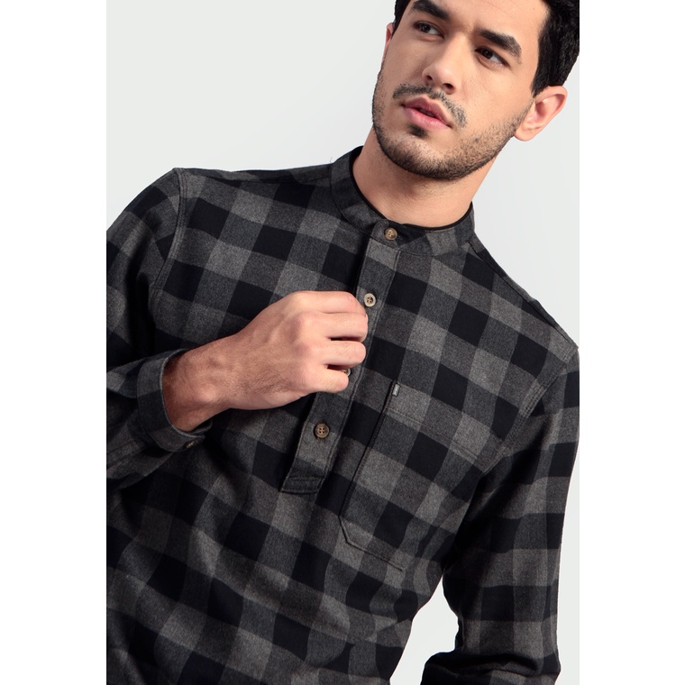 Kemeja Pria Original MGEE Lengan Panjang Kotak Kotak Flanel 005 Navy