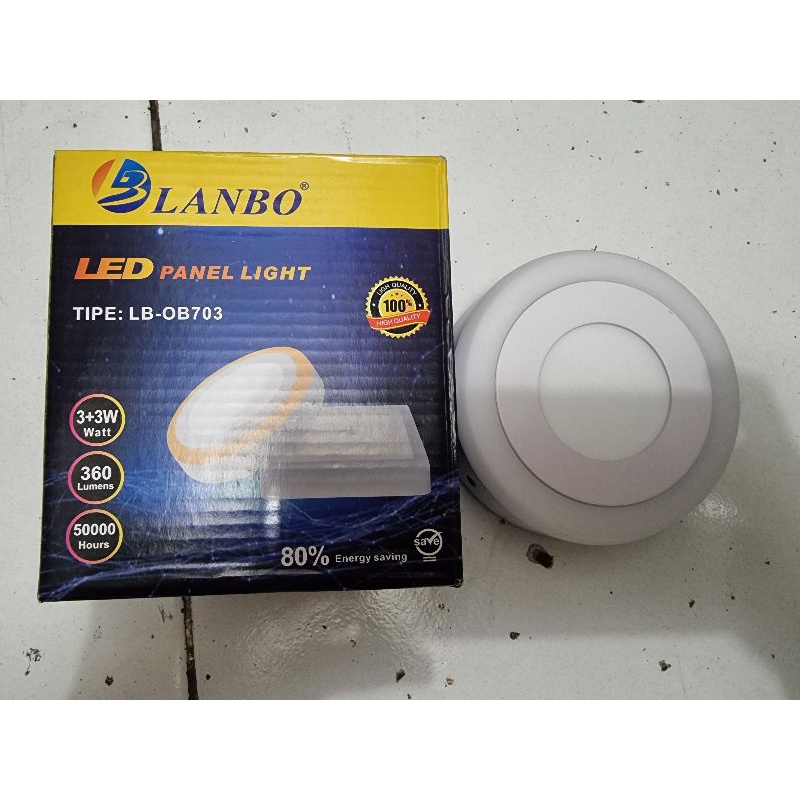 Led panel outbow OB Bulat 3+3 watt Putih+Biru. Downlight 2 warna 3w+3w tempel plavon