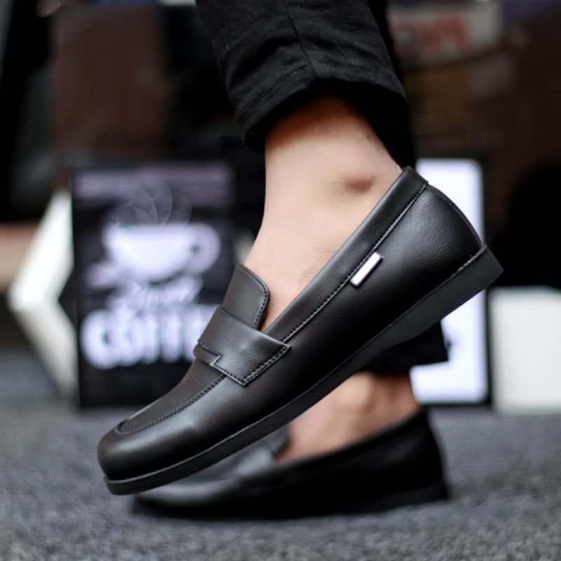 bungkusuku kevin - Sepatu Pantofel Pria Hitam Kerja Formal Kantoran Kulit PU