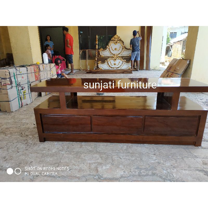 meja tv / bufet pendek laci minimalis jati perhutani