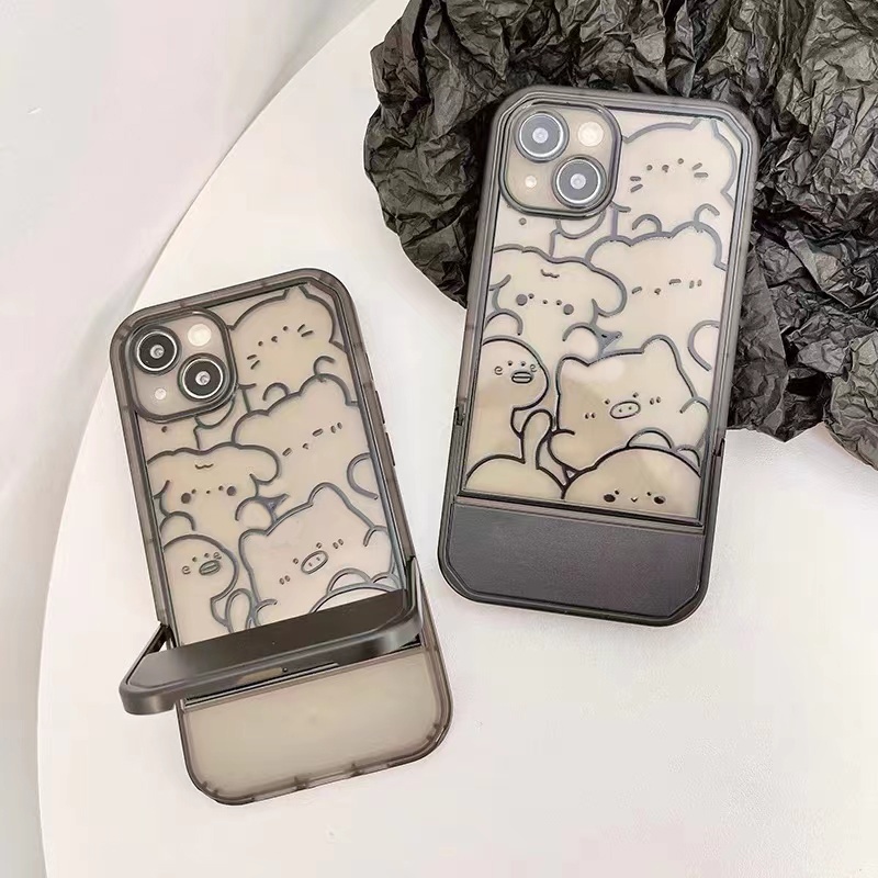 Soft Case TPU Transparan Dengan Bracket Untuk iPhone 12 13 Se 2020 6 6S 7 8 Plus X XS XR 11 Pro Max