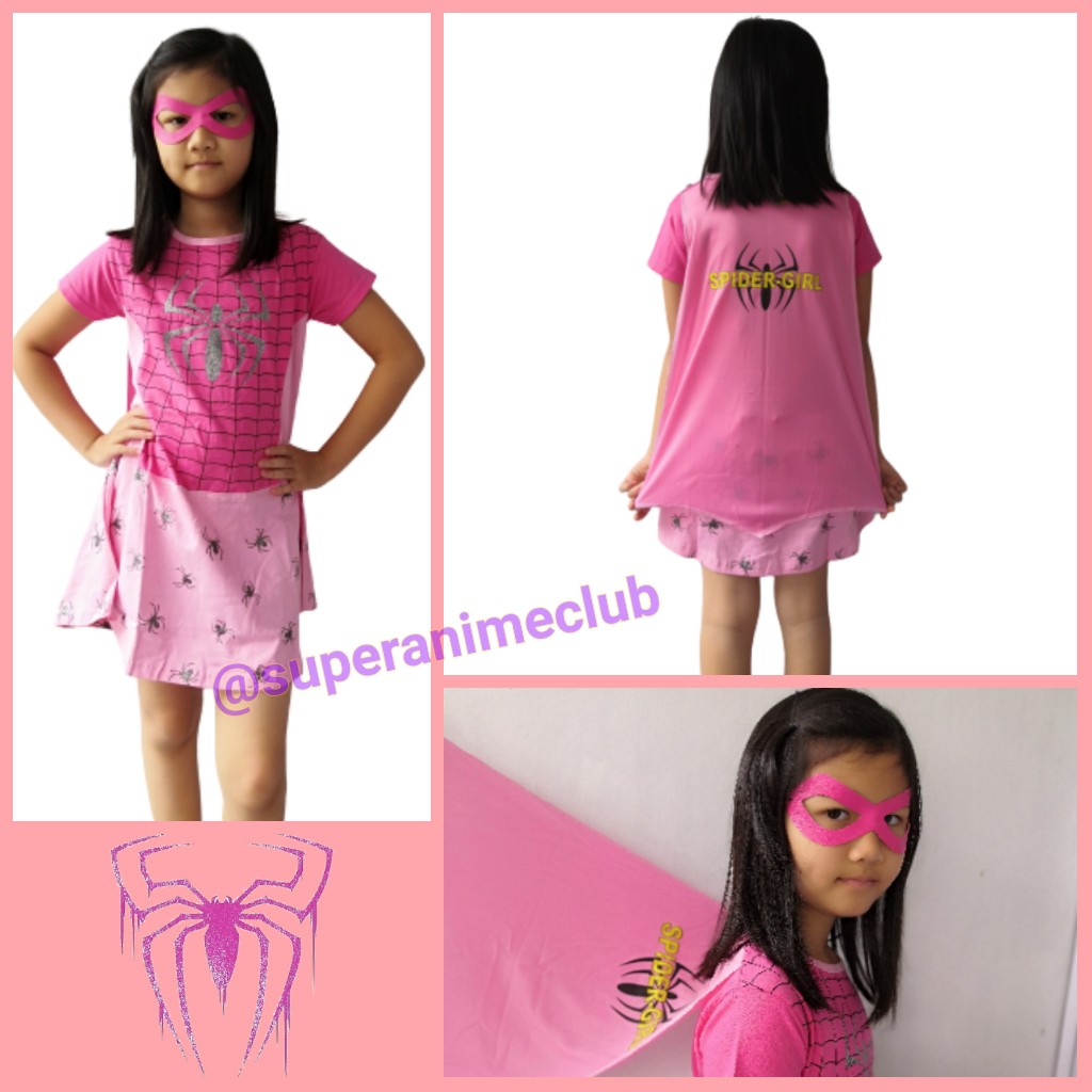 Dress Kostum Anak Superhero Spider Girl Pink Halloween