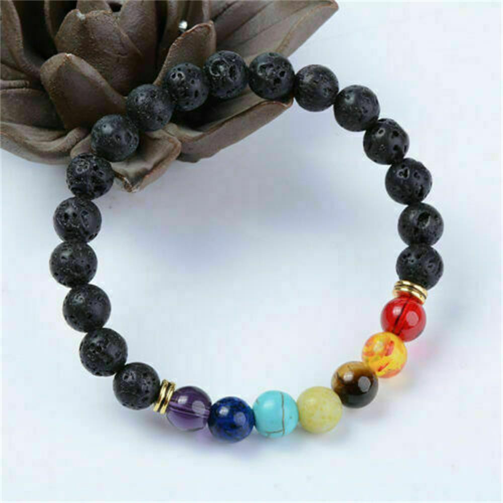 Rajarta Reiki 8Mm Bead Healing Balance Amethyst Tiger Eye 7 Chakra Bracelet