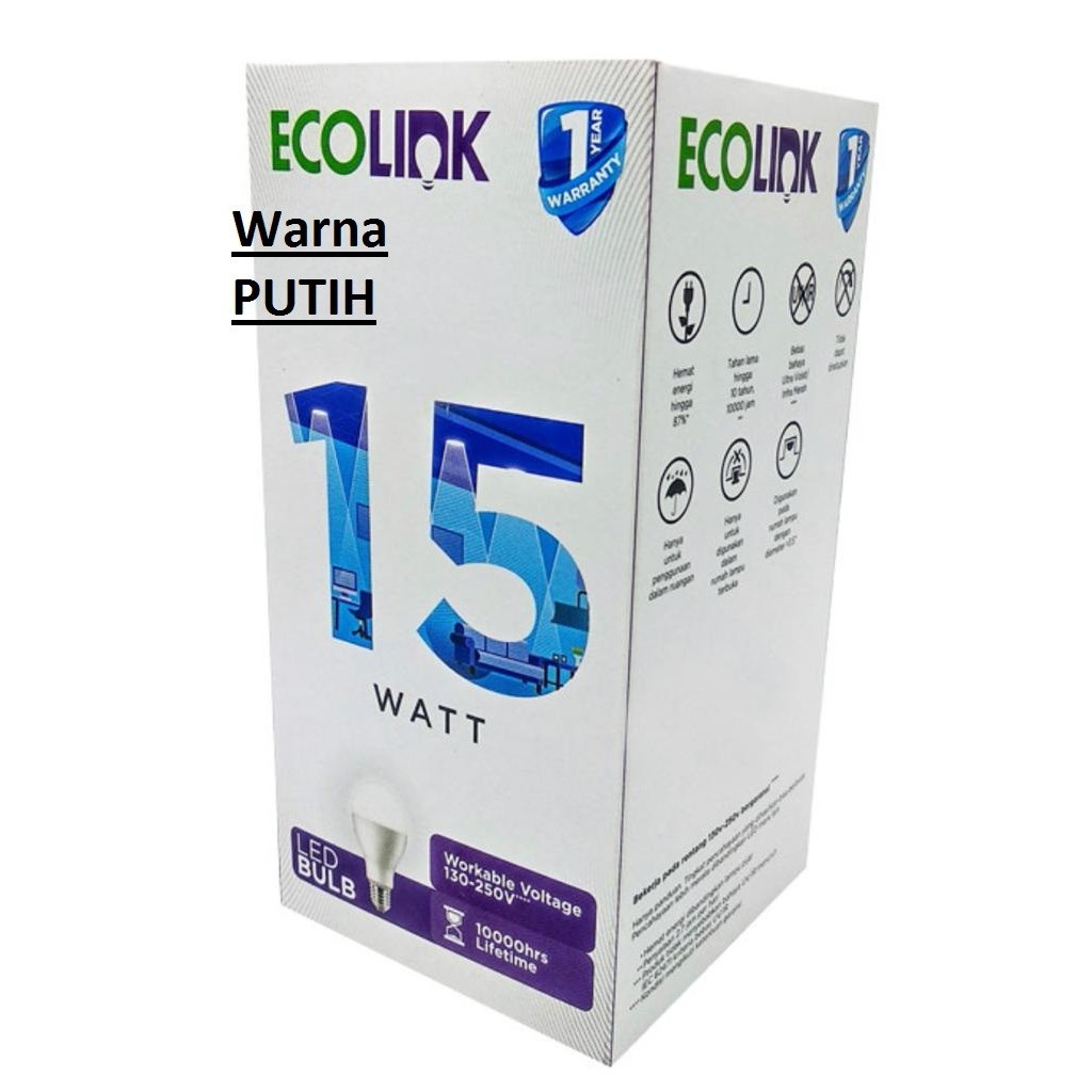 Lampu Bohlam LED Bulb 15 Watt 15Watt 15W W Putih Cool Daylight ECOLINK