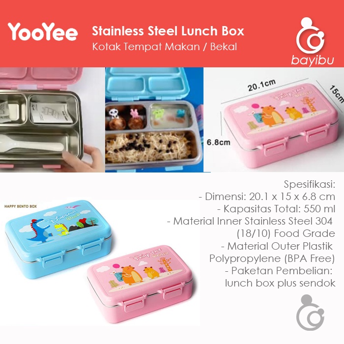 Jual Yooyee Stainless Steel Lunch Box (Kotak Makan/Bekal Anak Sekolah 3