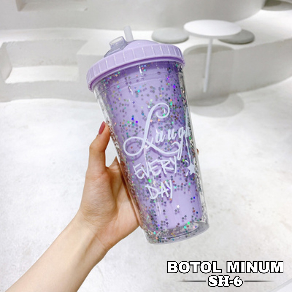 Tumbler Glitter Cups Blink Gelas Botol Minum Air Sedotan - FH8