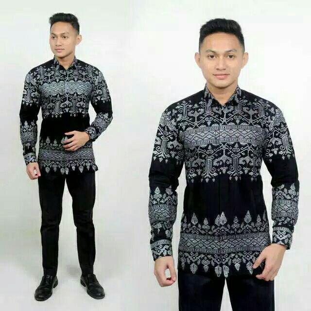 Kemeja Batik Casual Trendy Lengan Panjang Warna Hitam Gold Emas Hitam Silver