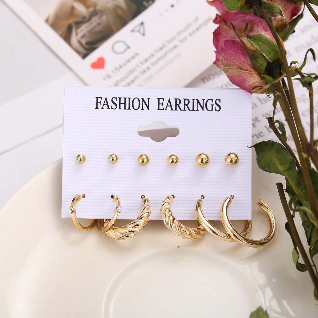 YEEZII Set Anting Kristal Mutiara Geometris Warna Emas Gaya Retro Untuk Aksesoris Perhiasan Wanita