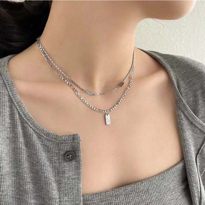 Jepang dan Korea gaya double-layer square liontin kalung untuk wanita in Trendi temperamental, seder