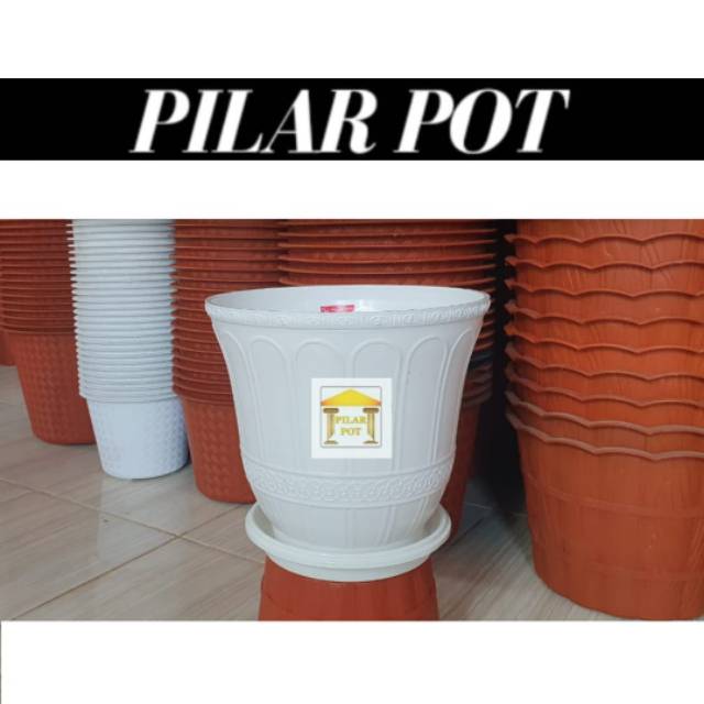 pot bunga tanaman roma putih tinggi 30cm + tatakan putih