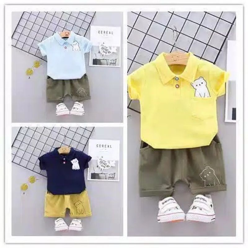 IMPORTED WHITE BEAR POLO SUIT  bear jumper bayi jumper anak