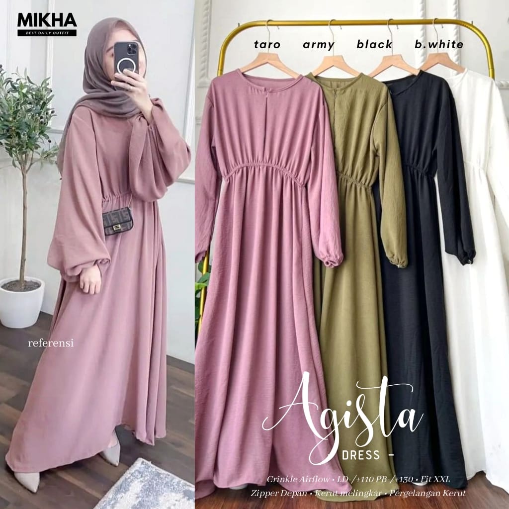 AGISTA DRESS / GAMIS PINGGANG KERUT / BAHAN CRINKLE AIRFLOW / SIZE FIT XXL