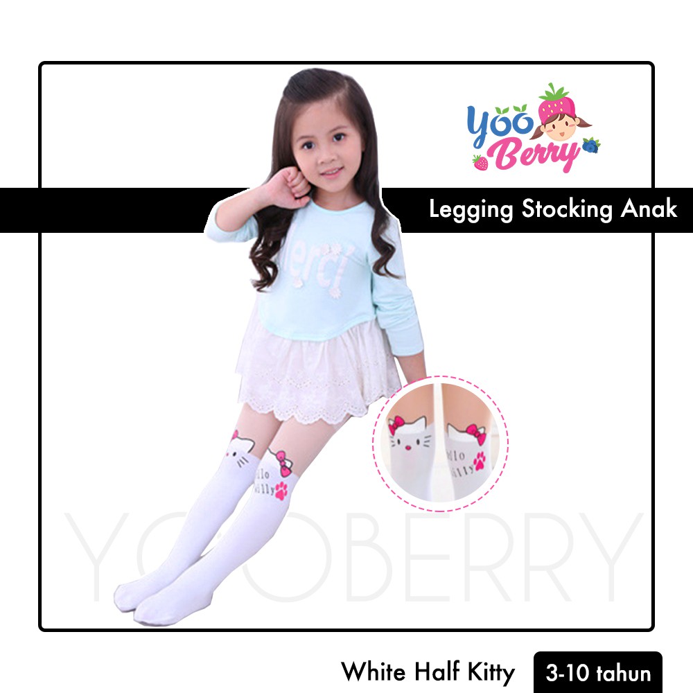 YooBerry Kids Pantyhose Stocking Legging Anak White Half Kitty Berry Mart