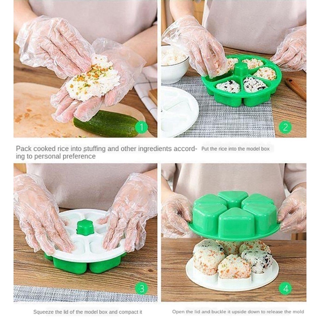 [Elegan] Sushi Maker Homemade Lunch Creative 6 Cavity Alat Pembuat Onigiri Anti Lengket Plastik