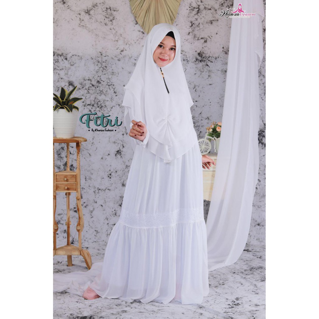 GAMIS FITRI SET SYARI PUTIH BY KHANZA FASHION