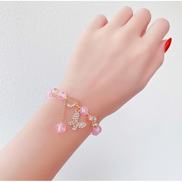 Gelang Wanita Korea Model Manik Batu Kristal Fashion Anak Perempuan Lucu Aksesoris Gelang Tari Import GLG6-6
